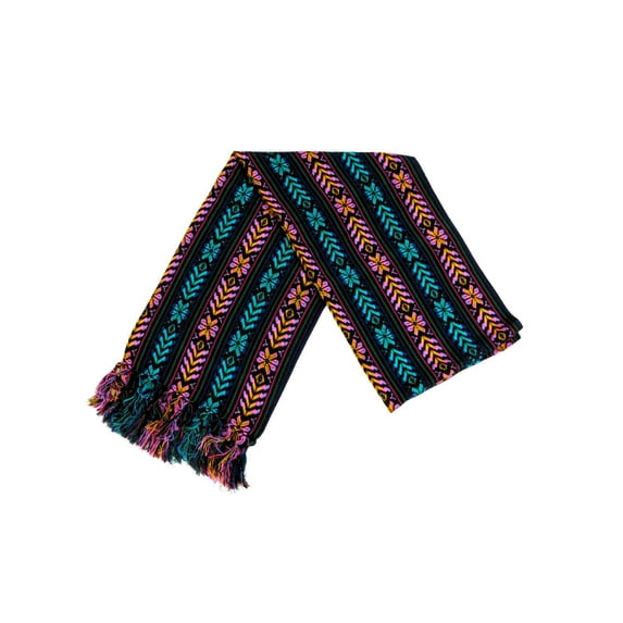 Artisan Mexican Woven Textile – Decorative Table Runner, Tablecloth, or Backdrop with Fringe XL (Black)