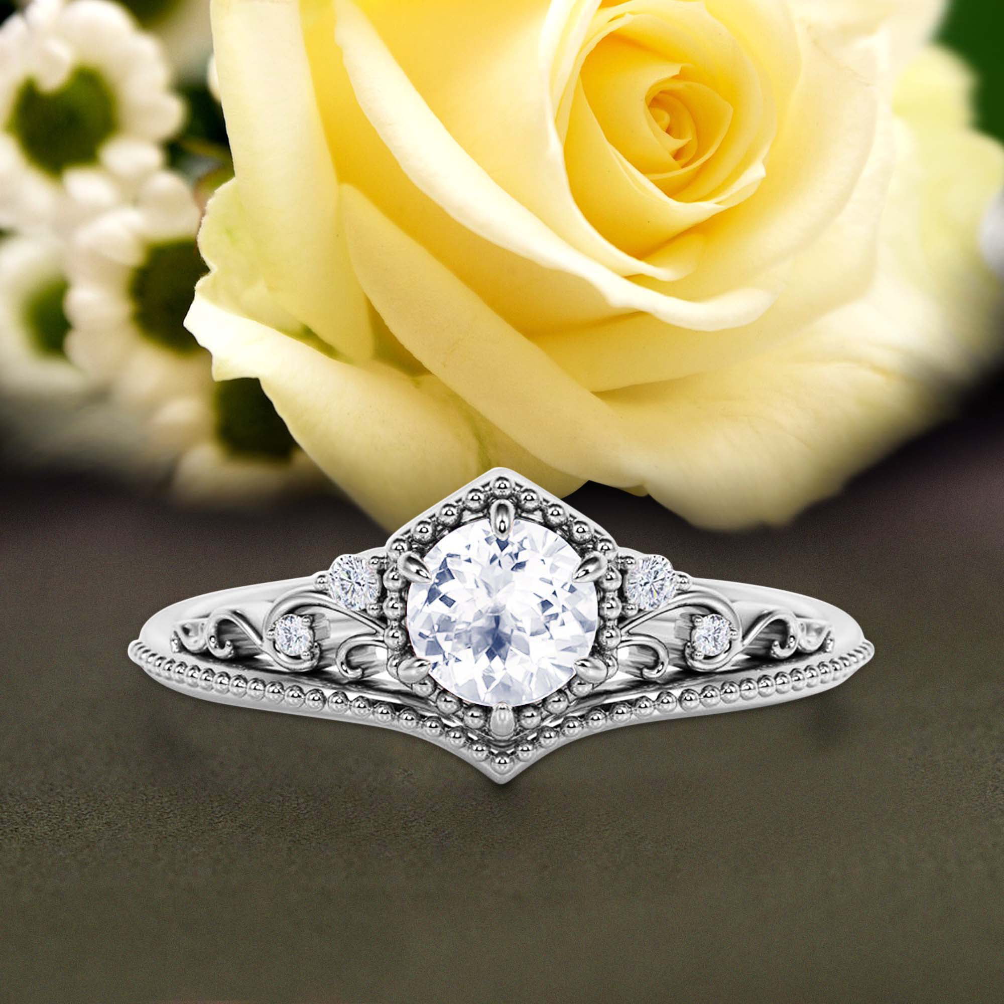 1.50 Carat Halo Art Deco Morganite and Black Diamond Moissanite Engagement Bridal