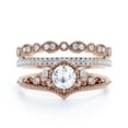 thumbnail image 1 of Artisan Modern Ring Art Deco 2.50 Carat Round Cut Diamond Moissanite Crown Engagement Ring, Wedding Ring in10k Solid Rose Gold, Gift For Her, Promise Rings, Anniversary Ring, Trio Rings Set, 1 of 3