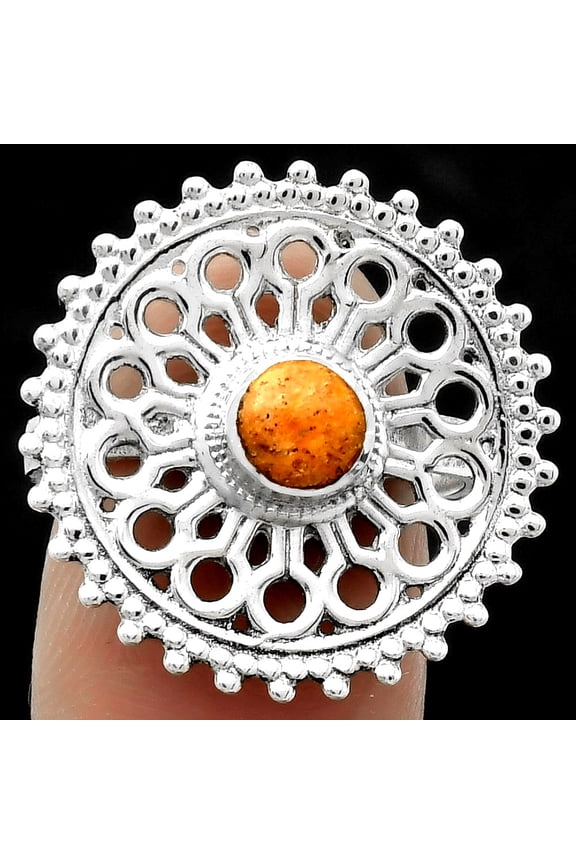 Artisan - Natural Coral Jasper 925 Sterling Silver Ring s.8 Jewelry R-1107 SDR169400