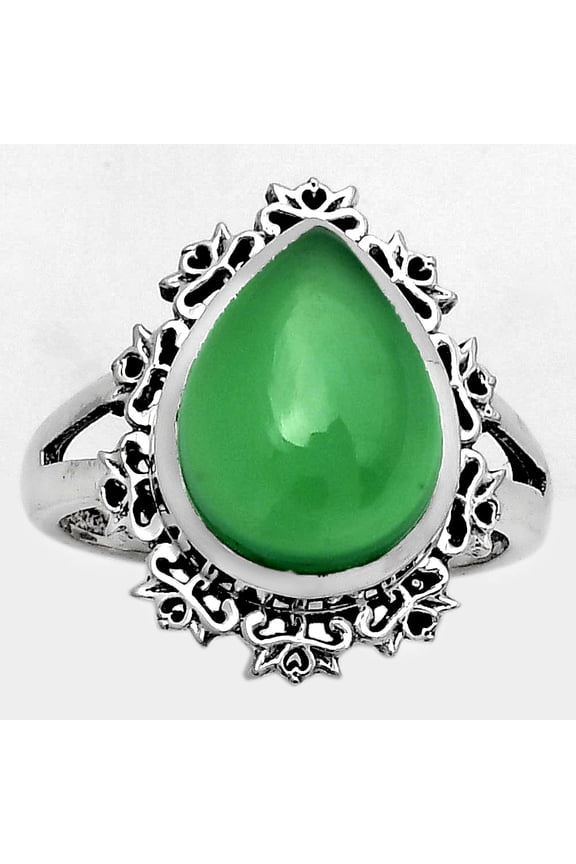 Artisan - Natural Green Onyx Cab 925 Sterling Silver Ring s.8.5 Jewelry R-1114 SDR172965