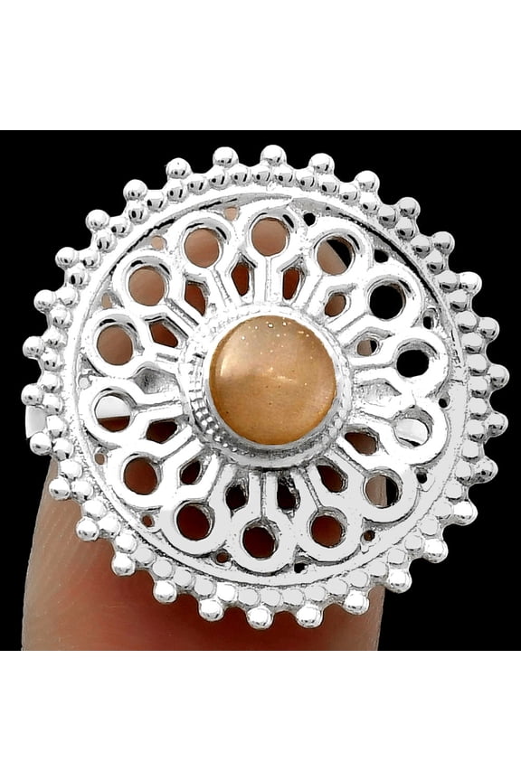 Artisan - Natural Peach Moonstone 925 Sterling Silver Ring s.7.5 Jewelry R-1107 SDR169380