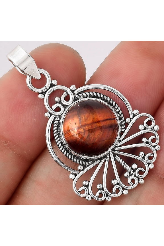 Artisan - Natural Red Tiger Eye 925 Sterling Silver Pendant Jewelry P-1544 SDP155002