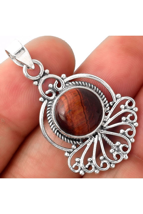 Artisan - Natural Red Tiger Eye 925 Sterling Silver Pendant Jewelry P-1544 SDP155005
