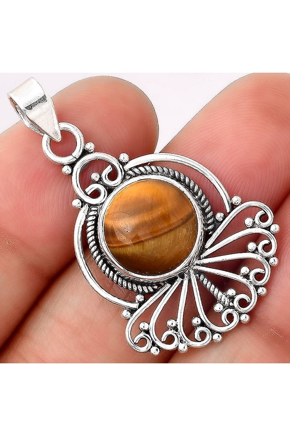 Artisan - Natural Tiger Eye - Africa 925 Sterling Silver Pendant Jewelry P-1544 SDP155000