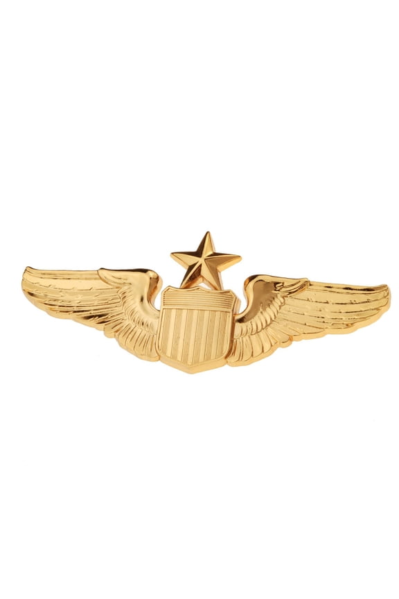 USAF U.S. Air Force Senior Pilot Metal Wing 1.5" X 3" Gold Tone Pin