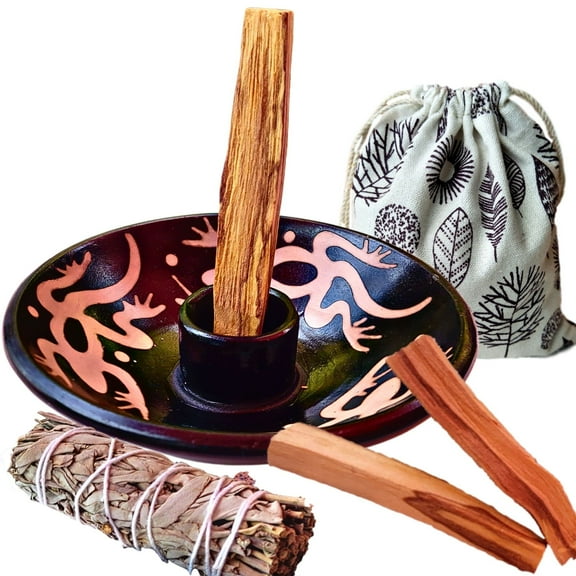 Artisan Palo Santo Sticks Holder Gift Set, Smudge Bowl, Hand-Crafted Peruvian Pottery Set