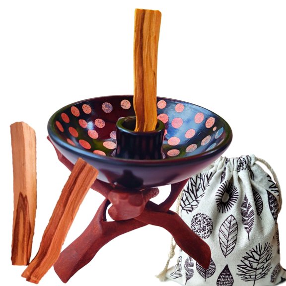 Artisan Palo Santo Sticks Holder w/Stand Gift Set, Hand-Crafted, Peruvian Pottery Set