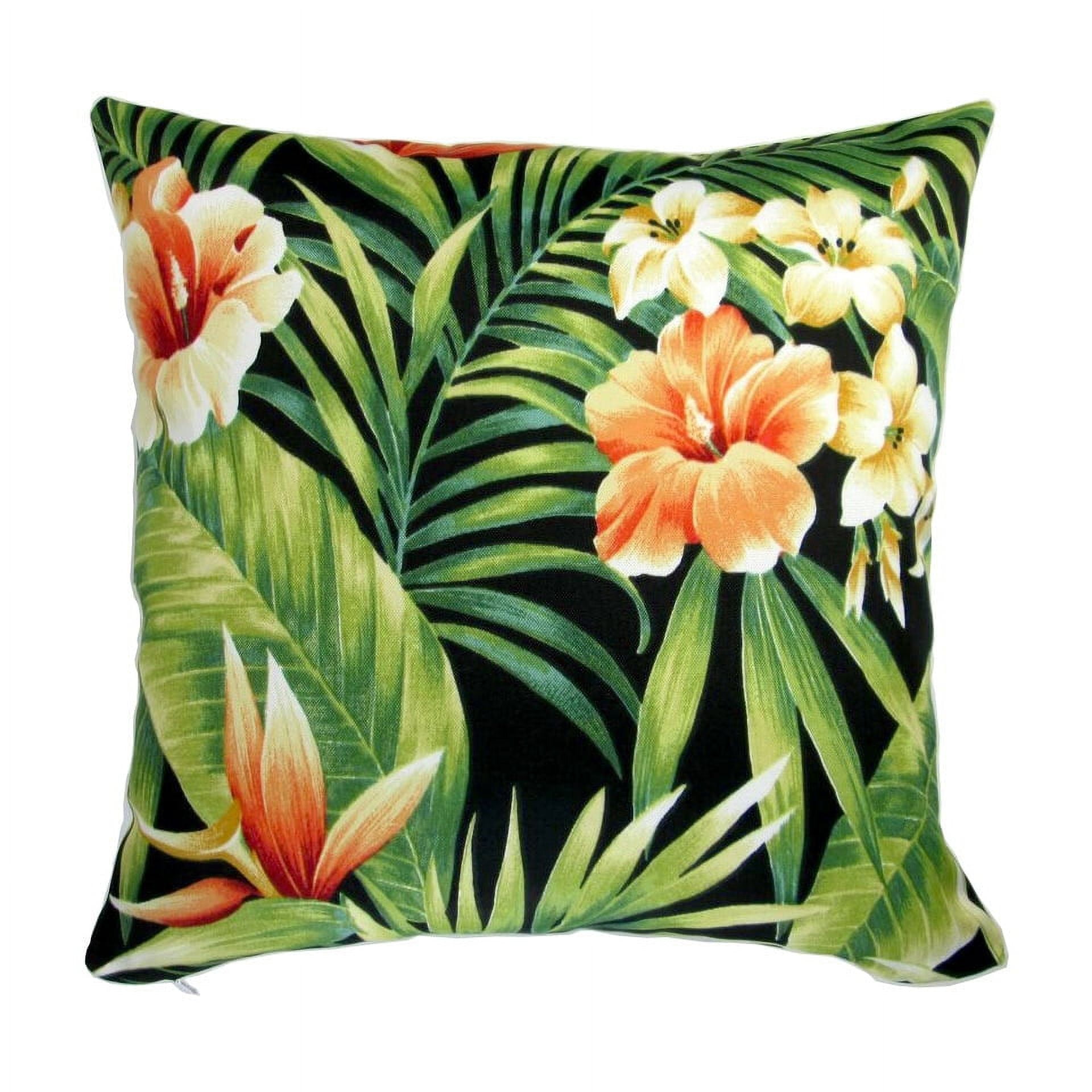 Tropical Floral Black and Green Polyester Euro Pillow Covers, Set of 2