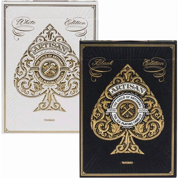 theory11 Artisan Premium Playing Cards Variety Pack, White and Black Set of 2 Decks with Embossed Tuck Boxes, Poker Size Standard Index