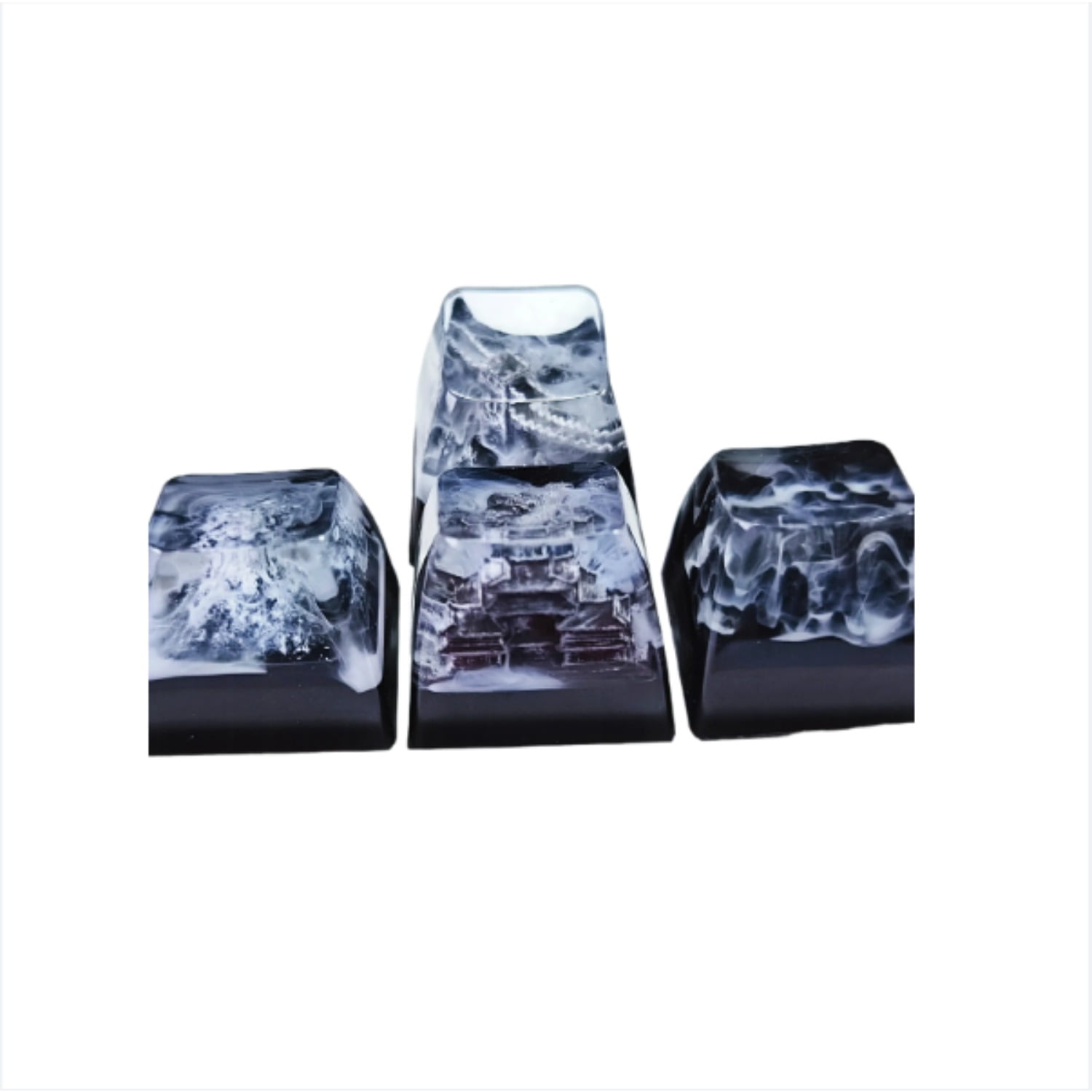 Artisan Resin Keycaps for Mechanical Keyboard,Ink Painting Style with Great Wall & Pavilion Design, Translucent Glow Keycaps