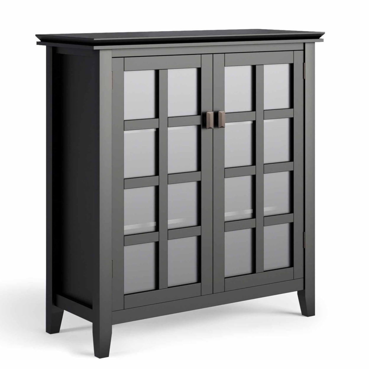 Simpli Home Artisan 38"W Solid Wood 4-Shelf Medium Storage Cabinet with Glass Doors and Adjustable Shelves