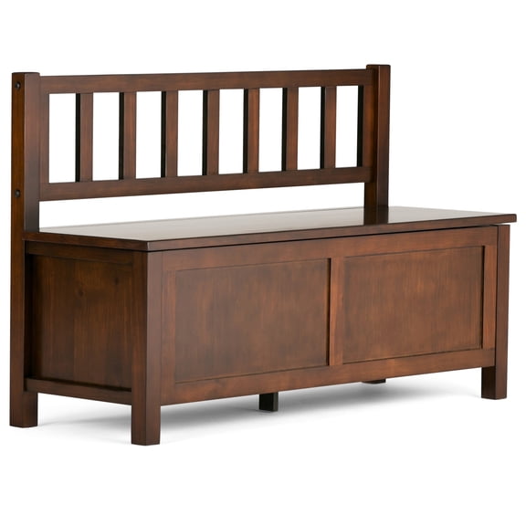 Simpli Home Artisan 47 inch Wide Solid Wood Entryway Storage Bench in Russet Brown