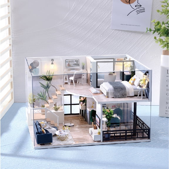 Artisan Series DIY Miniature Villa Kit - 3D Wooden Puzzle Model Loft with Realistic Miniature Props & LED Lighting, Creative Craft Set for Architecture Fans and Hobbyists