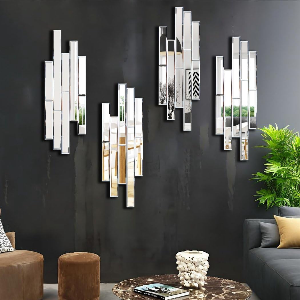 Artisan Set of 4 Silver Beveled Wall Decor Mirrors - 24x8 Inch Each ...