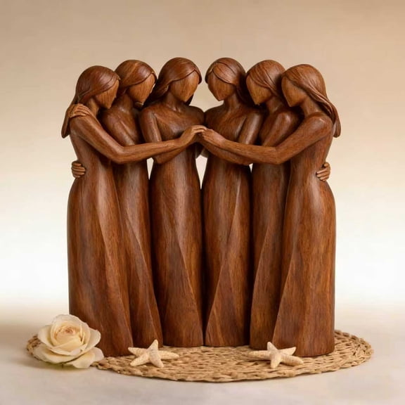 Artisan Six Sisters Wooden Sculpture - Stylish Living Room Decor & Valentines Day Decorations,Boho Figurine for Coffee Table,Mantel & Gift for Sisters