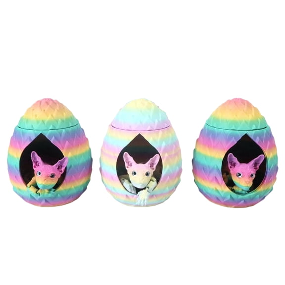 Artisan Sphynx Cat & Bed Set - 3D Printed Jointed Movable Feline Sculpture - Easter Decorations Party Favors Supplies Ornaments Arts Crafts Gifts Toys Prizes Fillers Stuffers