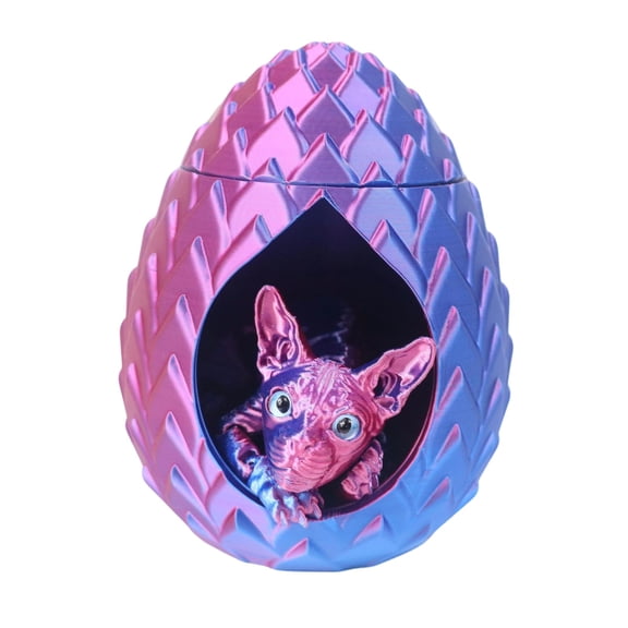 Artisan Sphynx Cat & Bed Set - Jointed Movable Feline Sculpture - Modern Interactive Desk Ornament - Party Favors Supplies Decorations Ornaments Arts Crafts Gifts Toys Prizes Fillers Stuffers