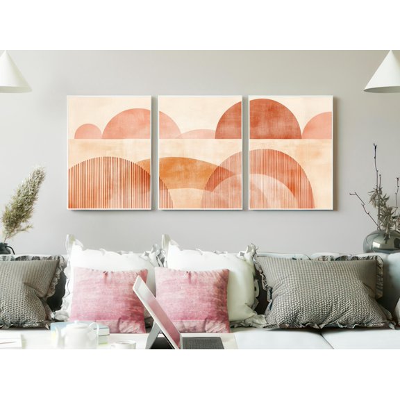 Artisan Style Boho Geometric Triptych Warm Earth Tone Neutral Gallery Set For Decorative Wall Art Poster, , Poster Only