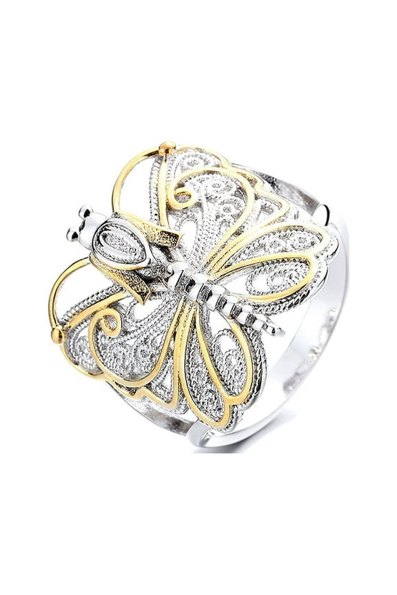 Artisan Two-Tone Filigree Dragonfly Ring