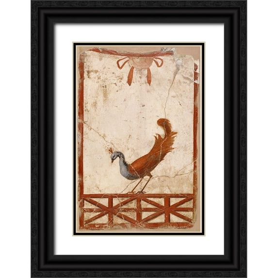 Artisan, Unknown 1st Century Roman 17x24 Black Ornate Wood Framed with Double Matting Museum Art Print Titled - Wall Fragment with a Peacock