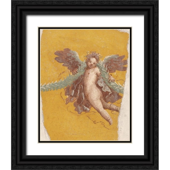 Artisan, Unknown 1st Century Roman 20x24 Black Ornate Wood Framed with Double Matting Museum Art Print Titled - Fresco Fragment