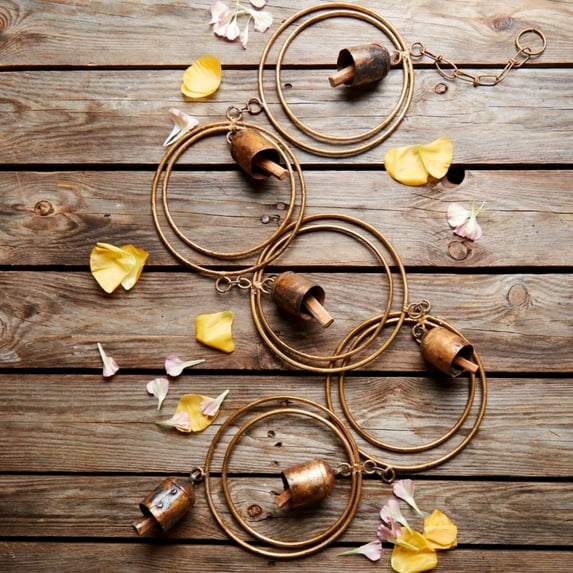 Artisan Variety 38 in Rustic Metal Circular Rings Bells Wind Chime, Gentle Sounds