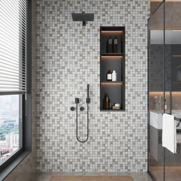 Artisana 12 x 12 in. Textured Cream and Soft Earthy Stone Mosaic Square Wall and Floor Tile (5 sq ft/case) - 5 Pack