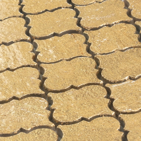 Artisana 12x12 in. Gold Textured, Foiled Resin Arabesque Lantern Mosaic Wall Tile (5 sq ft/case, 5-Pack)