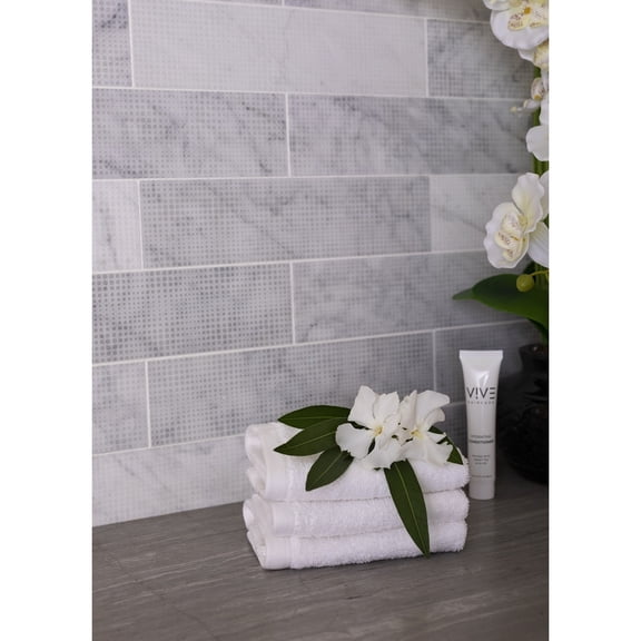 Artisana 3x12 in. White Textured Bianco Carrara Etched Dot Elongated Subway Wall and Floor Tile (5 sq ft/case, 20-Pack)
