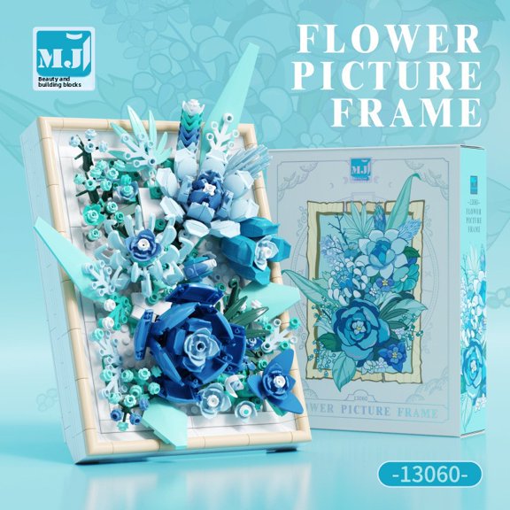 Artisanal 3D Floral Frame Building Set - Vibrant Botanical Sculpture in Shadow Box for Creative Home Gallery, Curated Desktop Wall Art Piece, Small