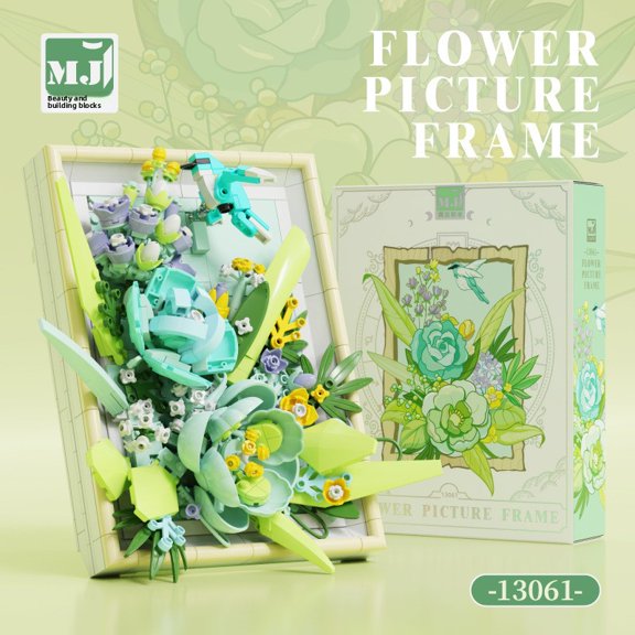 Artisanal 3D Floral Frame Building Set - Vibrant Botanical Sculpture in Shadow Box for Creative Home Gallery, Curated Desktop Wall Art Piece, Small