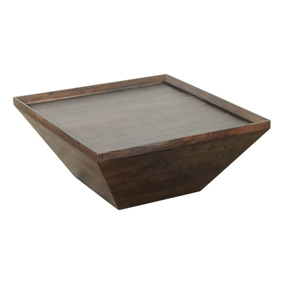 Artisanal Abode 36 Inch Square Shape Acacia Wood Coffee Table With Trapezoid Base, Brown