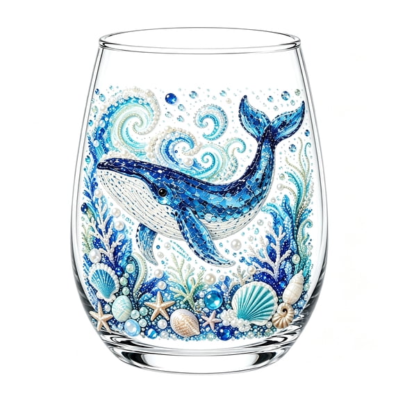 Artisanal Blue Ringed Glassware,3D Ocean Animal Artisan Drinking Glass Tumbler,Novelty Stemless Cup for Cocktails & Daily Sips,Unique Handcrafted Marine Bar Accessories