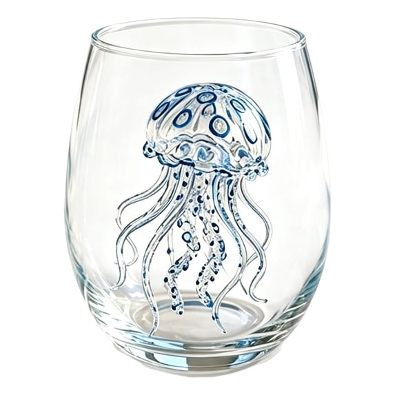 Artisanal Blue Ringed Hammerhead Shark Glassware,Ocean Animals Drinking Glass,Coastal Home Decor Gift for Ocean Lover