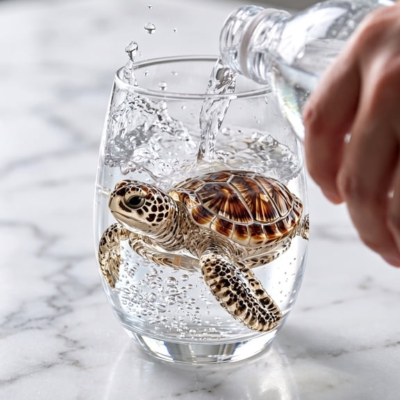 Artisanal Blue Ringed Octopus Glassware, 12 Oz Borosilicate Tumbler, Coastal Home Bar Accessories, Unique Ocean Lover Gift(Turtle)