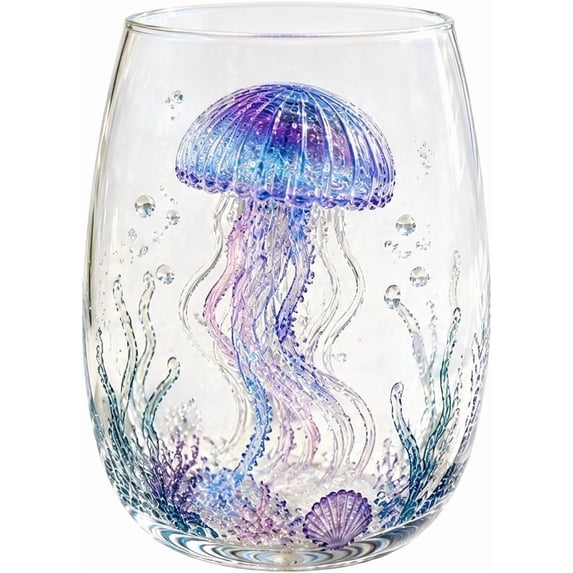 Artisanal Blue Ringed Octopus Glassware, 3D Ocean Fantasy Stemless Wine Glass with Textured Tentacle Grip, Handcrafted Barware for Cocktails Juice Water, Coastal Decor Gift