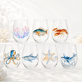 thumbnail image 1 of Artisanal Blue Ringed Octopus Glassware, 3D Ocean Glass Wine Glass with Fish Lobster Octopus Shark Starfish Whale and Coral Designs for Parties Home Bars and Coastal Decor, 1 of 9