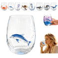 thumbnail image 1 of Artisanal Blue Ringed Octopus Glassware - 3D Ocean Octopus Drinking Glass(Dolphin), 1 of 9