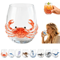 thumbnail image 1 of Artisanal Blue Ringed Octopus Glassware, 3D Ocean Octopus Drinking Glass with Sculpted Tentacles, Handcrafted Borosilicate Tumbler for Cocktails and Beverages, Coastal Home Decor(Crab), 1 of 9