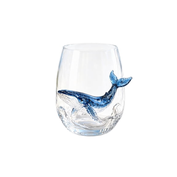 Artisanal Blue Ringed Octopus Glassware, 3D Ocean Octopus Drinking Glass with Sculpted Tentacles, Handcrafted Borosilicate Tumbler for Cocktails and Beverages, Coastal Home Decor （whale-3D）