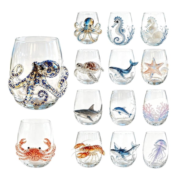 Artisanal Blue Ringed Octopus Glassware 3D Ocean Octopus Drinking Glass Stemless Glasses, Handcrafted Marine Animal Bar Glass, Coastal Home Decor Gift for Ocean Lovers (Octopus)