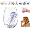 thumbnail image 1 of Artisanal Blue Ringed Octopus Glassware, 3D Octopuses Stemless Wine Glasses, Handcrafted Marine Animal Bar Glass, Coastal Home Decor Gift for Ocean Lovers(Jellyfish), 1 of 9