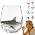 thumbnail image 1 of Artisanal Blue Ringed Octopus Glassware, 3D Octopuses Stemless Wine Glasses, Handcrafted Marine Animal Bar Glass, Coastal Home Decor Gift for Ocean Lovers ((Shark), 1 of 9