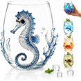 thumbnail image 1 of Artisanal Blue Ringed Octopus Glassware, 3D Octopuses Stemless Wine Glasses, Handcrafted Marine Animal Bar Glass for Coastal Home Decor Ocean Lovers, 1 of 9