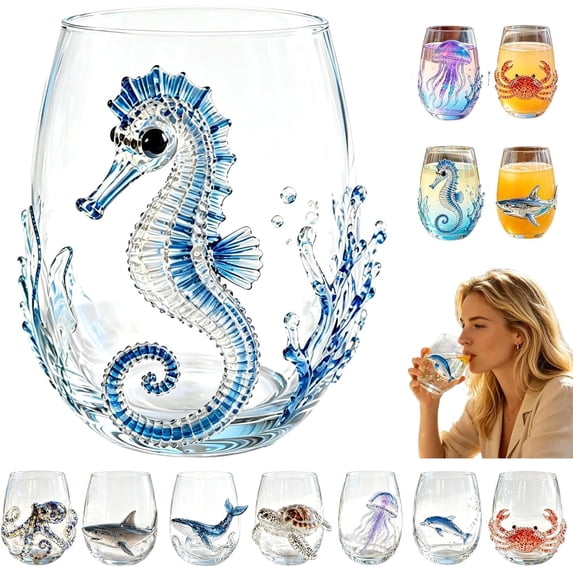 Artisanal Blue Ringed Octopus Glassware, Artistic 3D Octopuses Stemless Wine Glasses, Handcrafted Marine Animal Bar Glass, for Ocean Lovers
