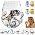 thumbnail image 1 of Artisanal Blue Ringed Octopus Glassware, Artistic 3D Octopuses Stemless Wine Glasses, Handcrafted Marine Animal Bar Glass, for Ocean Lovers, 1 of 7