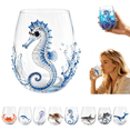 thumbnail image 1 of Artisanal Blue Ringed Octopus Glassware, Octopuss Drinking Glass 3D Stemless Wine Glasses, Handcrafted Novelty Marine Animal Bar Glass,Jellyfish Seahorse for Coastal Home Ocean Decor(Seahorse), 1 of 9