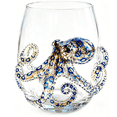 thumbnail image 1 of Artisanal Blue Ringed Octopus Novelty Drinking Glass, Lead-Free Borosilicate Tumbler, Coastal Nautical Home Bar Accessory, Unique Handmade Gift For Ocean & Beach Lovers, 1 of 8