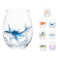thumbnail image 1 of Artisanal Blue Whale Water Wave Glassware, Novelty Drinking Glass with Flat Printed Blue Whale Water Wave Design, Borosilicate Tumbler for Cocktails and Beverages, Coastal Home Bar Accessory, 1 of 8